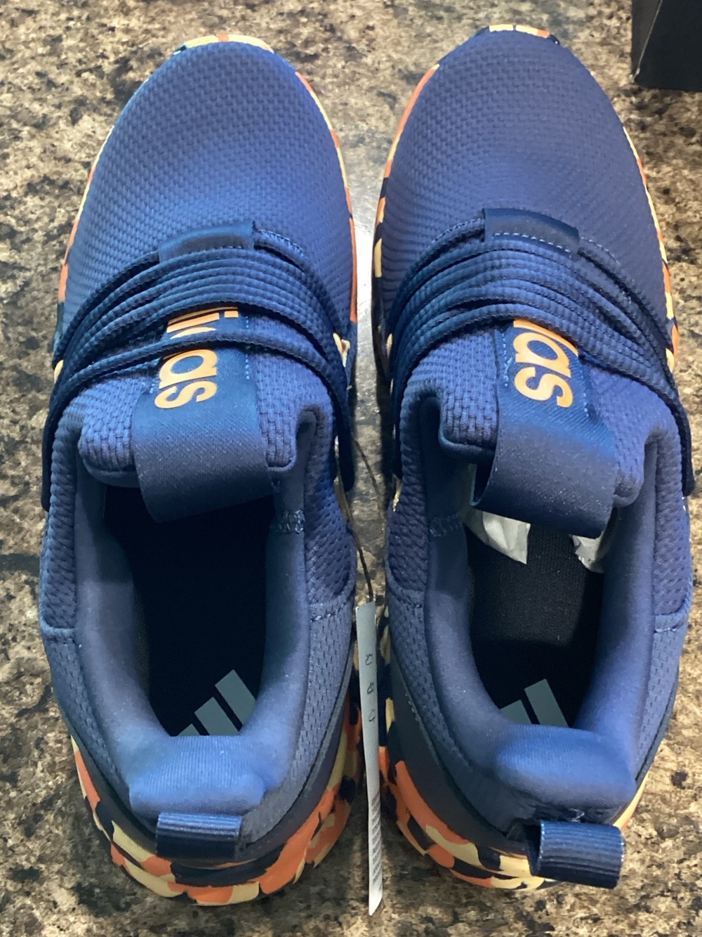 adidas Navy Blue Kids Slip-On Sneakers with Orange Accent LITE RACER